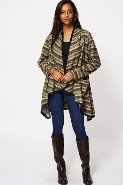 Stripe Waterfall Open Cardigan