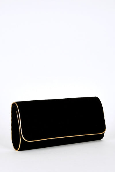 Gold Trim Clutch Bag In Black