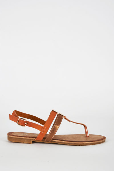 Burnt Orange T Bar Glitter Sole Sandal