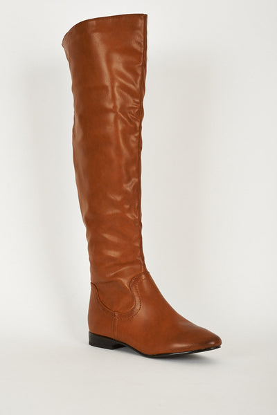 Leatherette Slouchy Boots In Brown