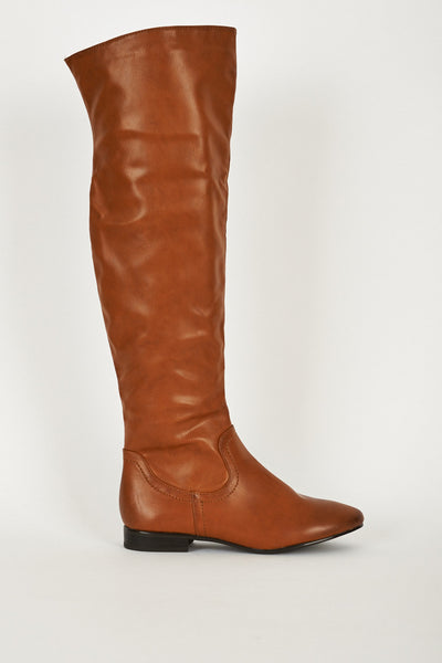 Leatherette Slouchy Boots In Brown