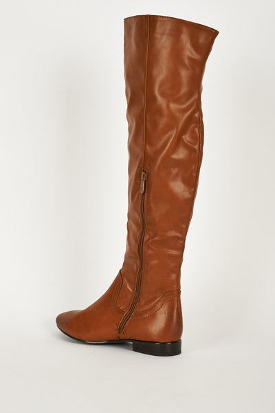 Leatherette Slouchy Boots In Brown