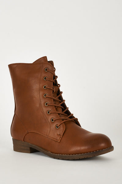 Faux Leatherette Side Zipped Biker Boots