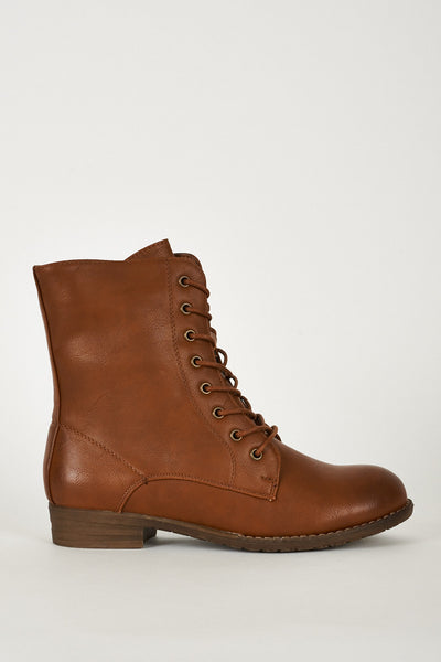 Faux Leatherette Side Zipped Biker Boots