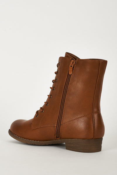 Faux Leatherette Side Zipped Biker Boots