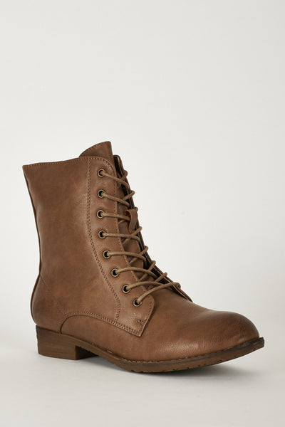 Lace Up Faux Leatherette Biker Boots