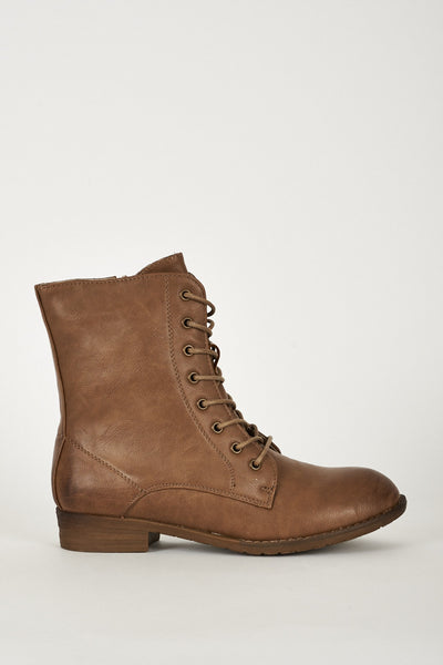 Lace Up Faux Leatherette Biker Boots