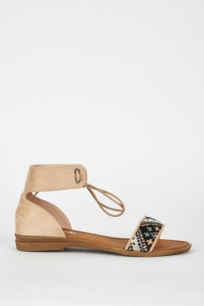 Beige Faux Suede Tapestry Detail Sandal