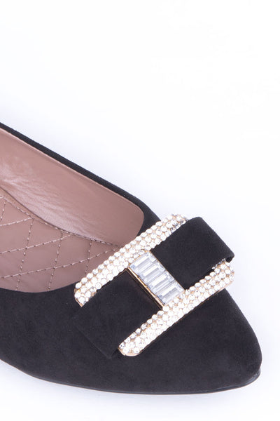 Faux Suede Pumps With Diamante Buckle