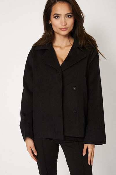 Relaxed Fit Short Coat In Black
