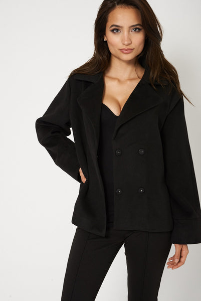 Relaxed Fit Short Coat In Black