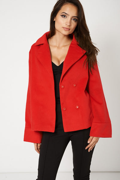 Relaxed Fit Short Coat In Red