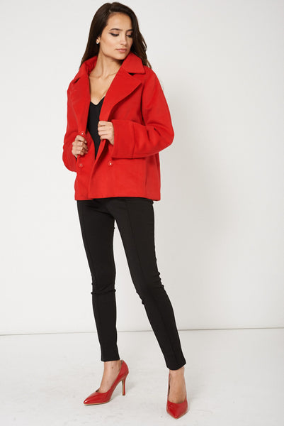 Relaxed Fit Short Coat In Red