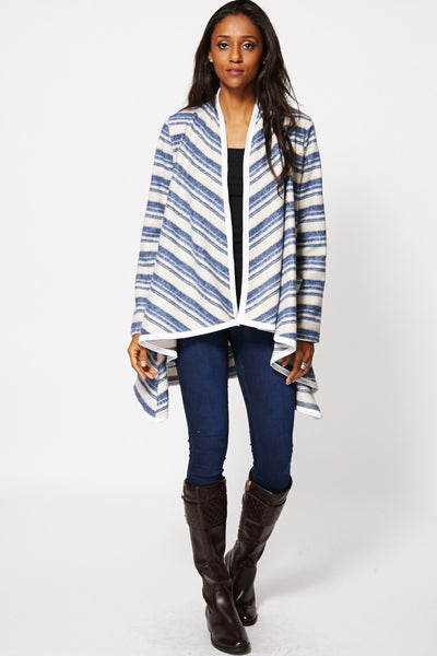 Multi-Coloured Stripe Asymmetric Hem Open Cardigan