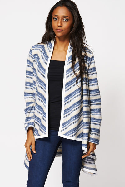 Multi-Coloured Stripe Asymmetric Hem Open Cardigan