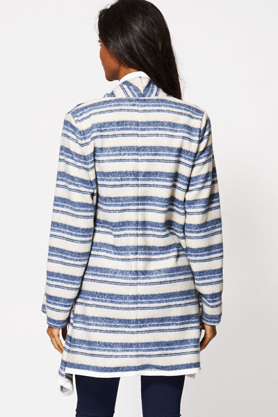 Multi-Coloured Stripe Asymmetric Hem Open Cardigan