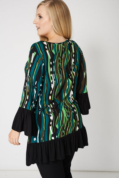 Frilled Hem And Cuff Tunic With Abstract Print