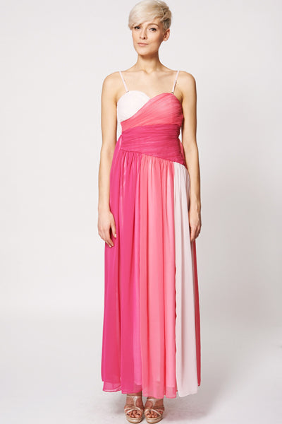 Chiffon Mix Colour Pleated Top Evening Dress