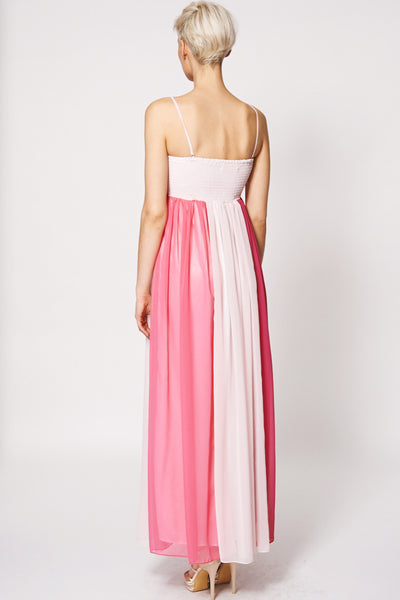 Chiffon Mix Colour Pleated Top Evening Dress