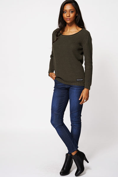 Green Knitted Hi Low Hem Jumper Ex-Branded