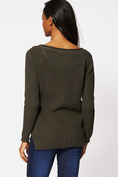 Green Knitted Hi Low Hem Jumper Ex-Branded