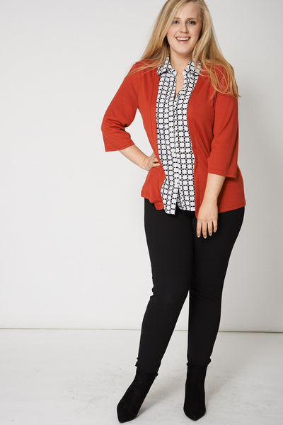 Patterned Front Shirt And Cardigan Two-In-One