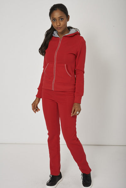 Red Hoody With full Zip And Contrast Piping