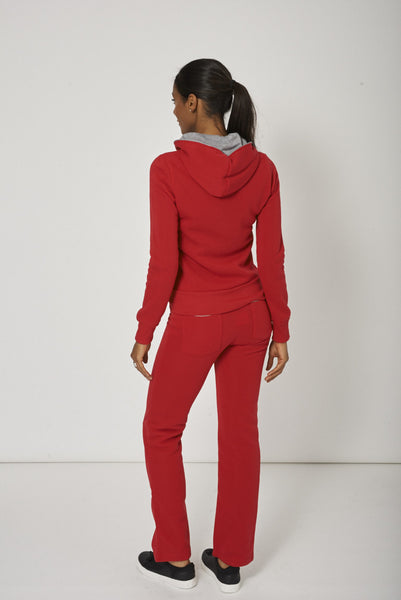 Red Hoody With full Zip And Contrast Piping