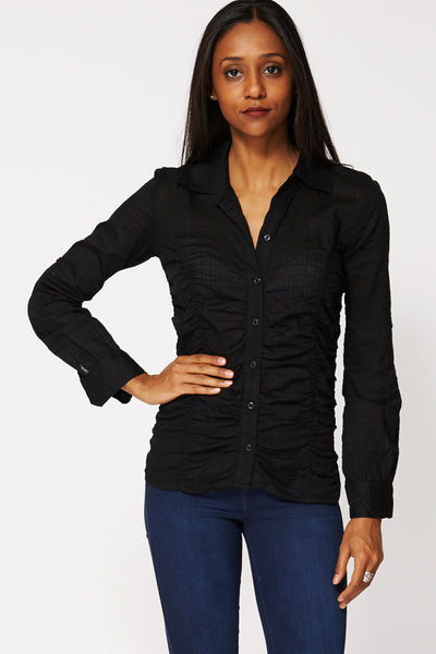 Black Sheer Button Up Shirt Ex-Branded