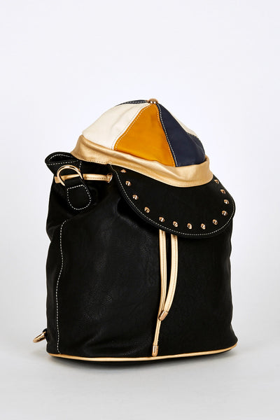 Hat Shaped Flap Leatherette Backpack Bucket Bag In Black