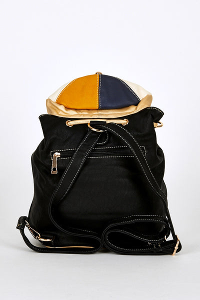 Hat Shaped Flap Leatherette Backpack Bucket Bag In Black