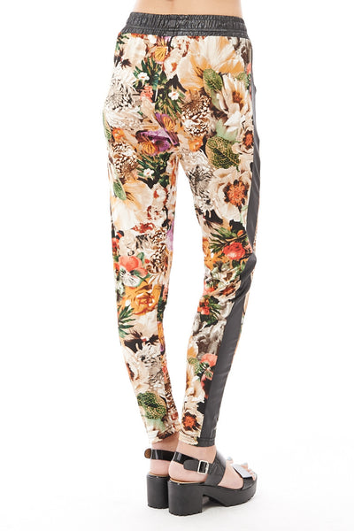 Floral Trousers with Wet Look Detail