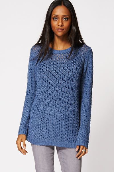 Loose Knit Crochet Jumper In Blue