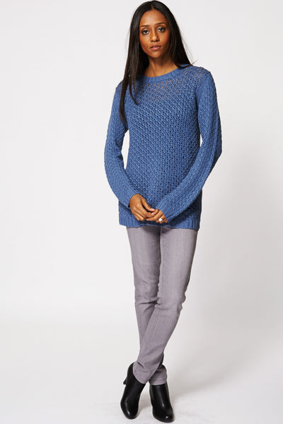 Loose Knit Crochet Jumper In Blue