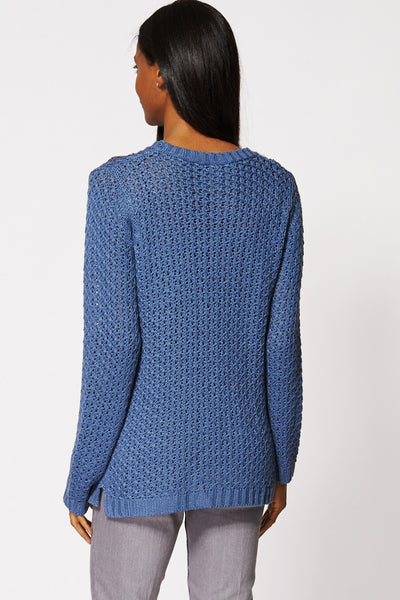 Loose Knit Crochet Jumper In Blue