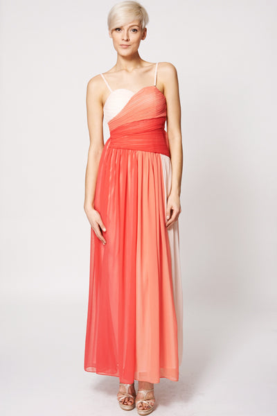 Pleated Top Mix Colour Evening Dress