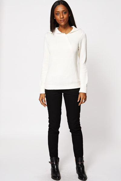 Textured Turn Down Open Collar Jumper Ex-Branded