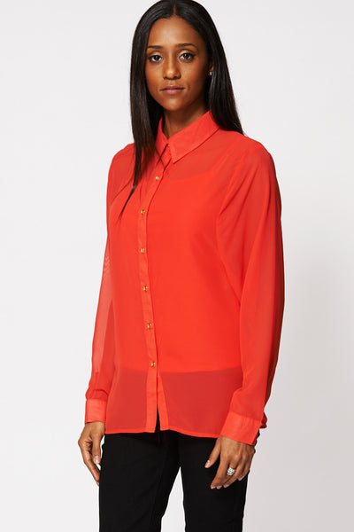 Deep Red Chiffon Button Up Shirt With Camisole Top Ex-Branded