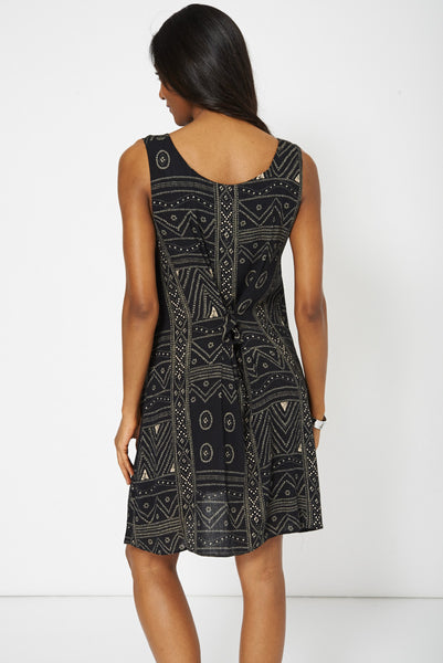 Black Abstract Print Swing Dress