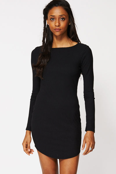 Ribbed Stretchy Dress in Black Ex-Branded
