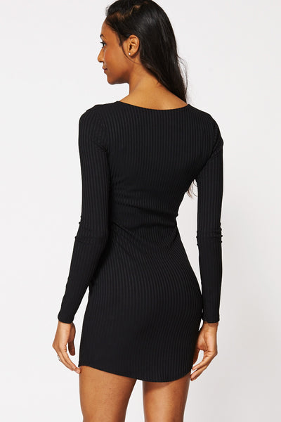 Ribbed Stretchy Dress in Black Ex-Branded