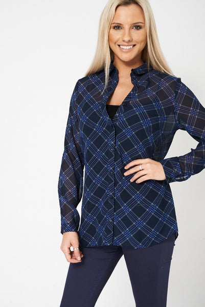 Blue See-Through Shirt Ex-Branded Available In Plus Sizes