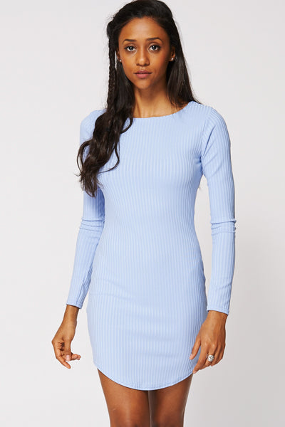 Ribbed Stretchy Dress in Blue Ex-Branded