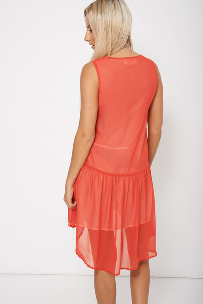 V Neck Lace Detail Swing Dress