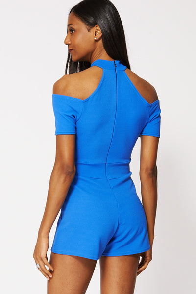 Blue Cold Shoulder Playsuit Ex-Branded