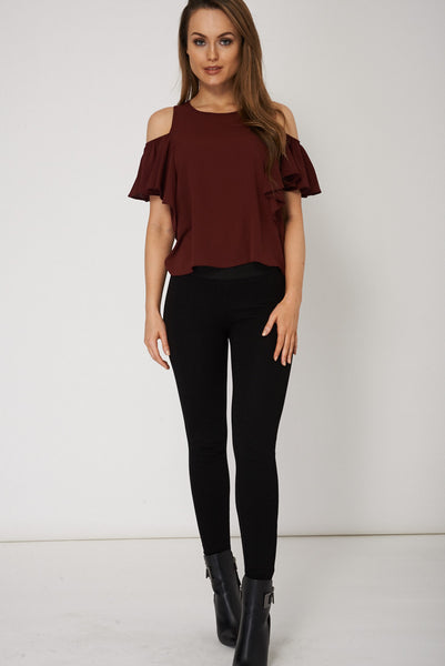 Cold Shoulder Ruffled Sleeves Top Ex-Branded Plus Sizes Available