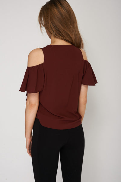 Cold Shoulder Ruffled Sleeves Top Ex-Branded Plus Sizes Available