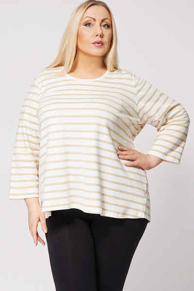 Sparkly Gold Stripe Jumper Top In Cream