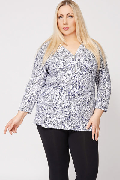 Paisley Print Zip Neck Top