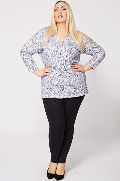 Paisley Print Zip Neck Top